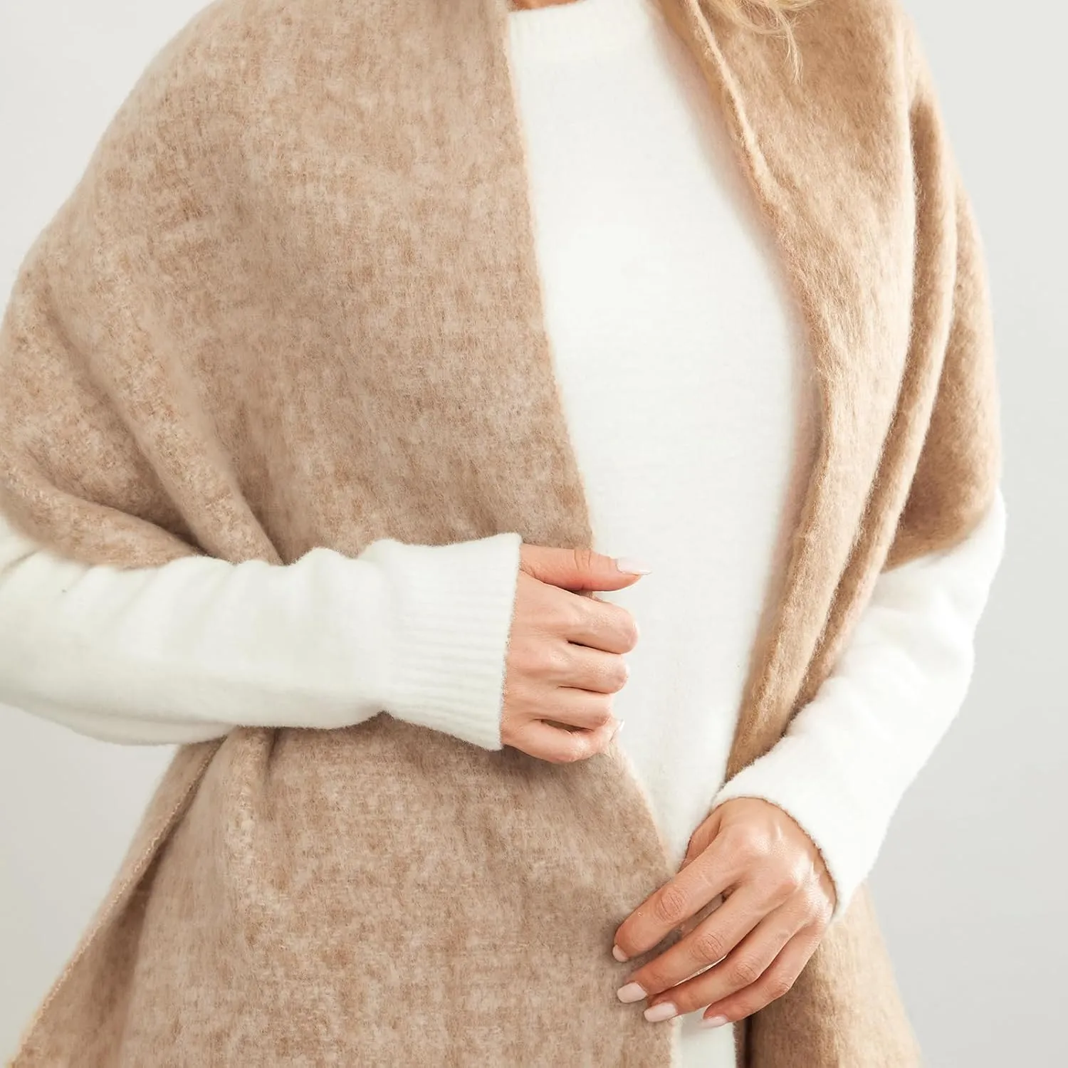 Yoawdats Women Winter Warm Scarf Elegant Contrast Color Tasseled Shawl Wrap Long Stoles Oversized Soft Scarves Fall Gifts