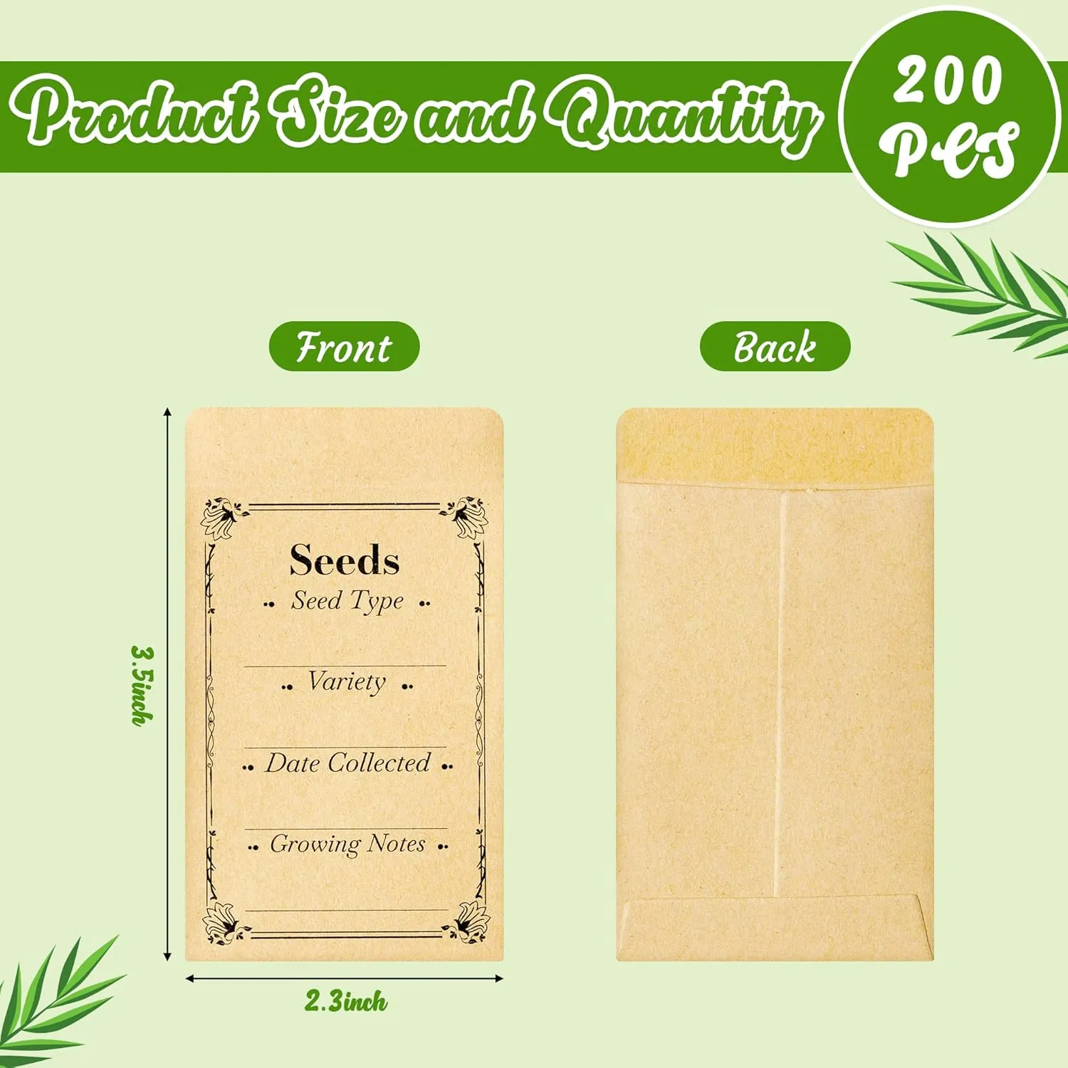Yopyame 200Pcs Seed Saving Envelopes Resealable Small Brown Self Adhesive Kraft Paper Seed Packet Envelopes with Preprinted Seed Collecting Template for Collection of Vegetable Flower Seeds Storage