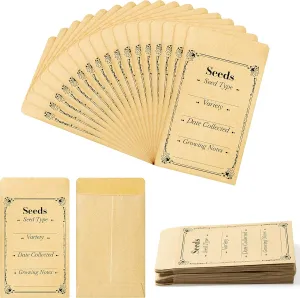 Yopyame 200Pcs Seed Saving Envelopes Resealable Small Brown Self Adhesive Kraft Paper Seed Packet Envelopes with Preprinted Seed Collecting Template for Collection of Vegetable Flower Seeds Storage