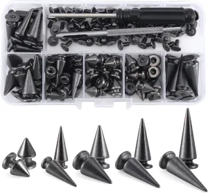 YORANYO 70 Sets Mixed Shape Spikes and Studs Assorted Sizes Spike Studs for Clothing Gun Metal Screw Back Bullet Tree Studs and Spikes Rivet for Leather Craft Clothing Shoes Belts Bags Dog Collars