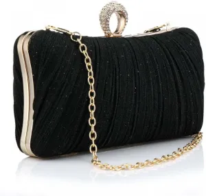 YYW Evening Handbag Women Gold Glitter Clutch Purse Pleated Wedding Clutch for Bridal Wedding Party