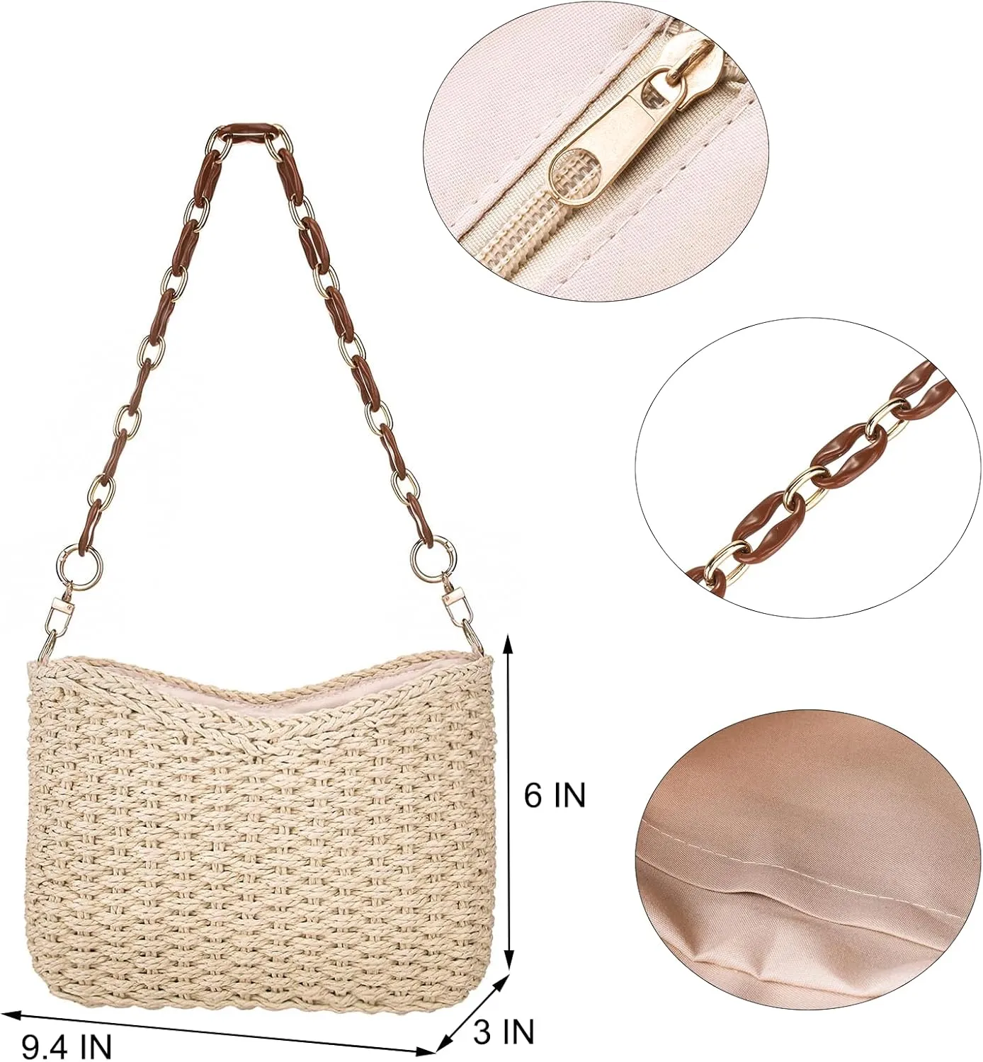 YYW Small Handmade Straw Bag for Women, Natural Summer Beach Shoulder Bag Rattan Crossbody Purse for Women