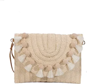 YYW Straw Clutch,Straw Handbag Clutch for Women Summer Beach Straw Woven Envelope Purse Wallet