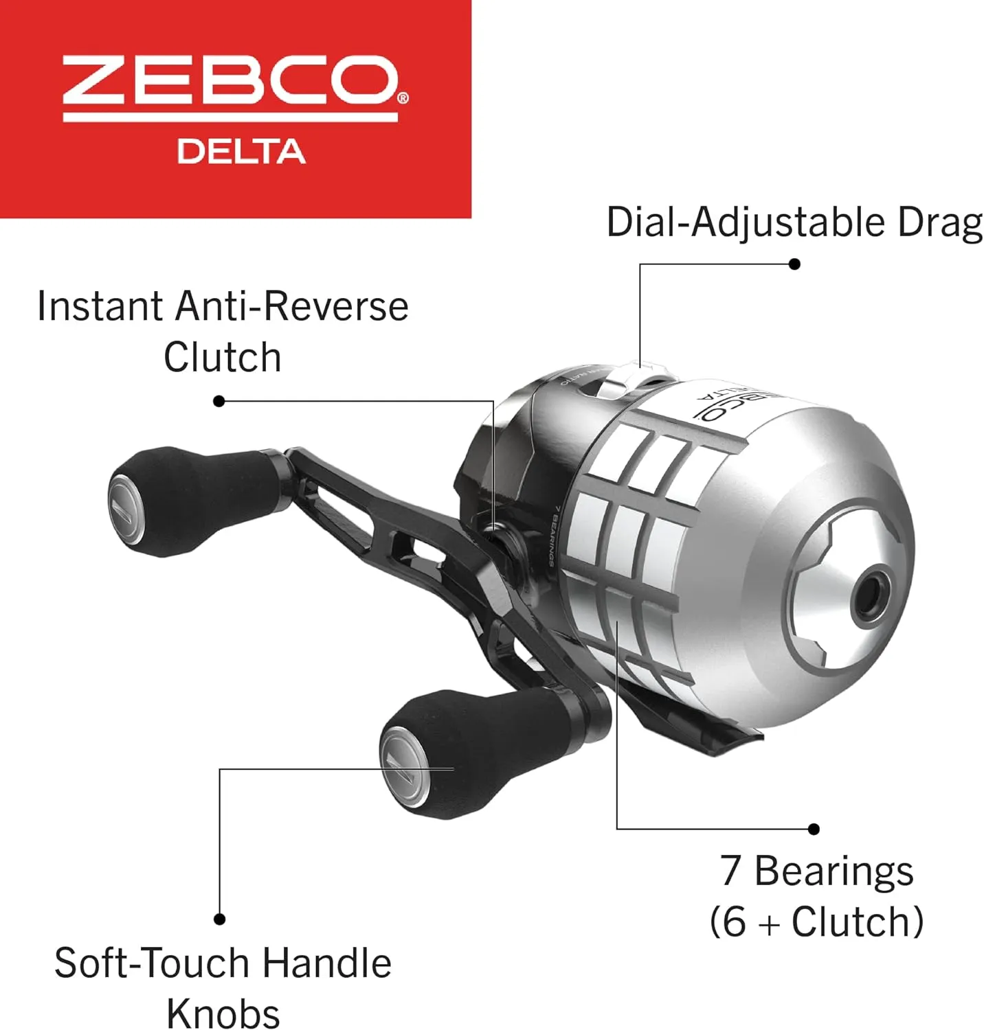 Zebco Delta Spincast Fishing Reel, Instant Anti-Reverse Clutch, All-Metal Gears, Changeable Right- or Left-Hand Retrieve
