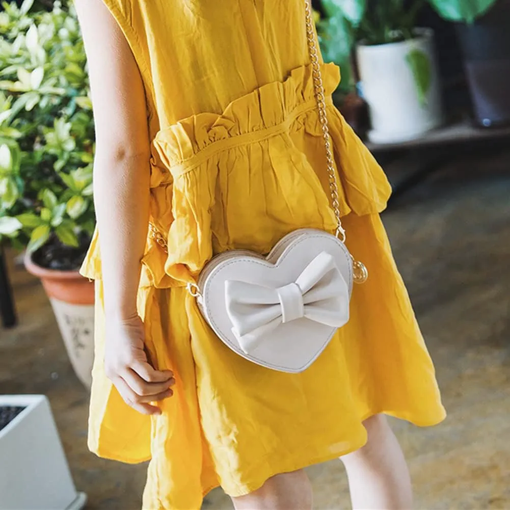 ZGMYC Cute Heart-shaped Crossbody Purse Bowknot Shoulder Bag Satchel for Little Girls Toddlers
