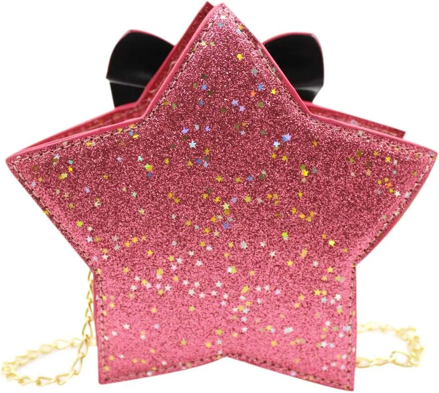 ZGMYC Little Girls Glitter Sequins Crossbody Purse Star-Shaped Bowknot Shoulder Bag Satchel