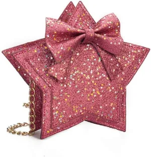 ZGMYC Little Girls Glitter Sequins Crossbody Purse Star-Shaped Bowknot Shoulder Bag Satchel