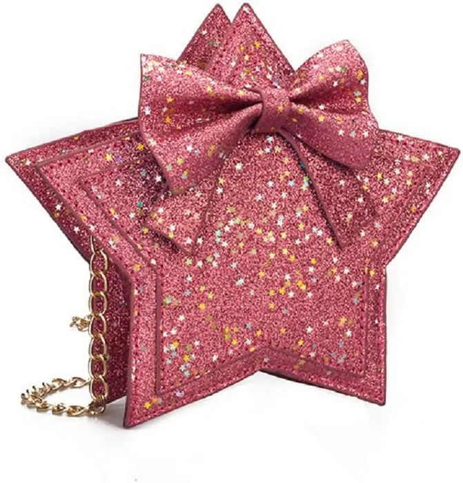 ZGMYC Little Girls Glitter Sequins Crossbody Purse Star-Shaped Bowknot Shoulder Bag Satchel