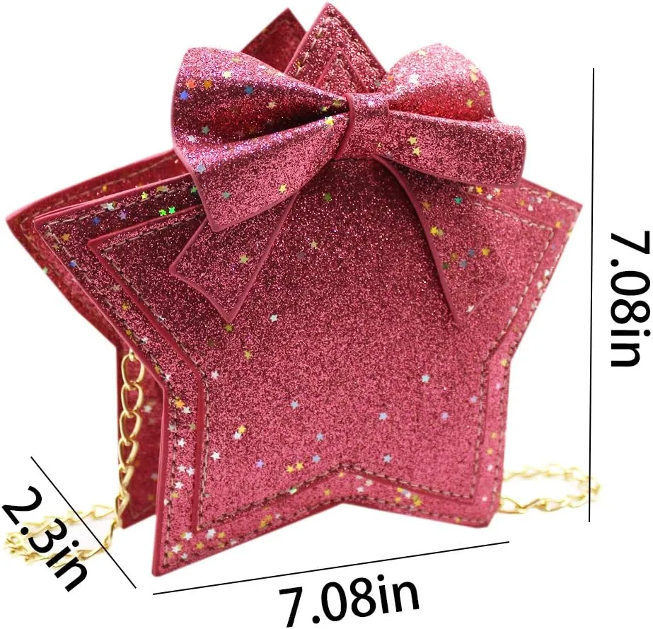 ZGMYC Little Girls Glitter Sequins Crossbody Purse Star-Shaped Bowknot Shoulder Bag Satchel