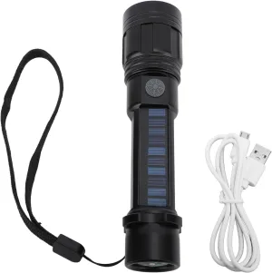 Zoomable LED Flasheseslight, USBSolar Recharge, Compass Design for Outdoor Camping