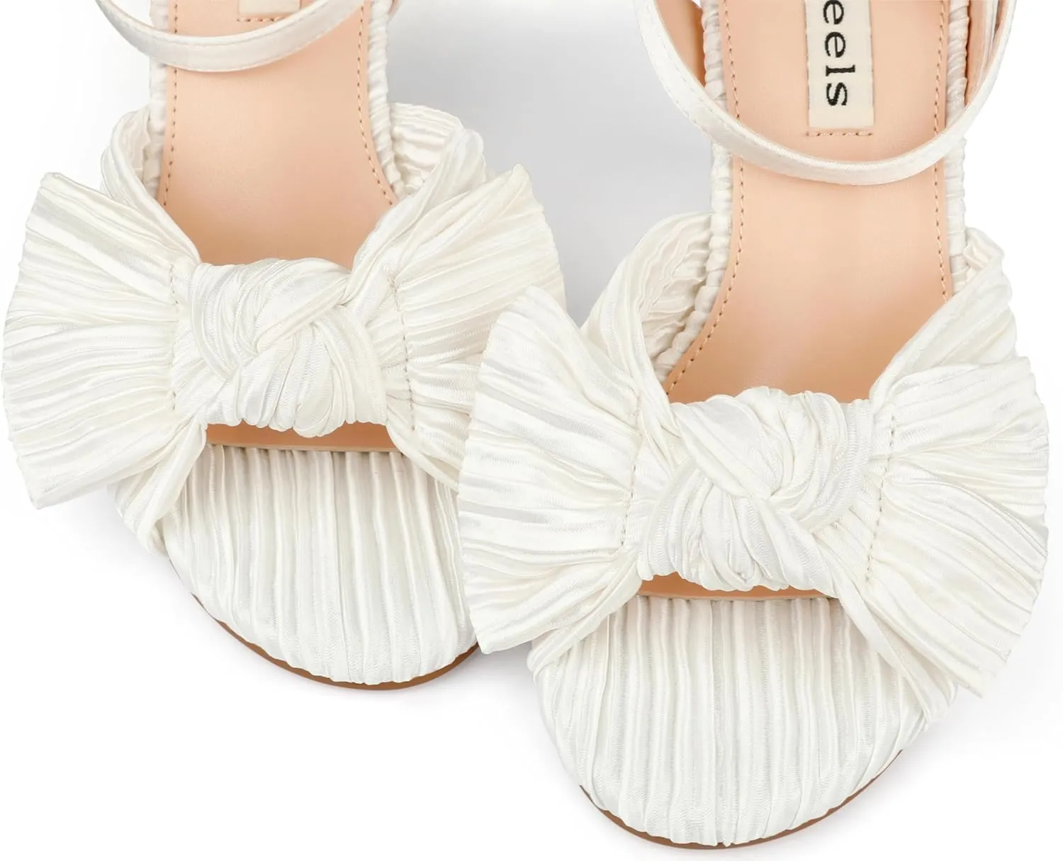 Zzheels Women's Bow Knot Heeled Sandals Open Toe High Block Ankle Strap Chunky Heels Bride Wedding Shoes