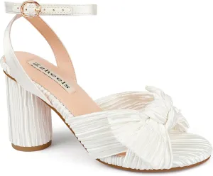 Zzheels Women's Bow Knot Heeled Sandals Open Toe High Block Ankle Strap Chunky Heels Bride Wedding Shoes