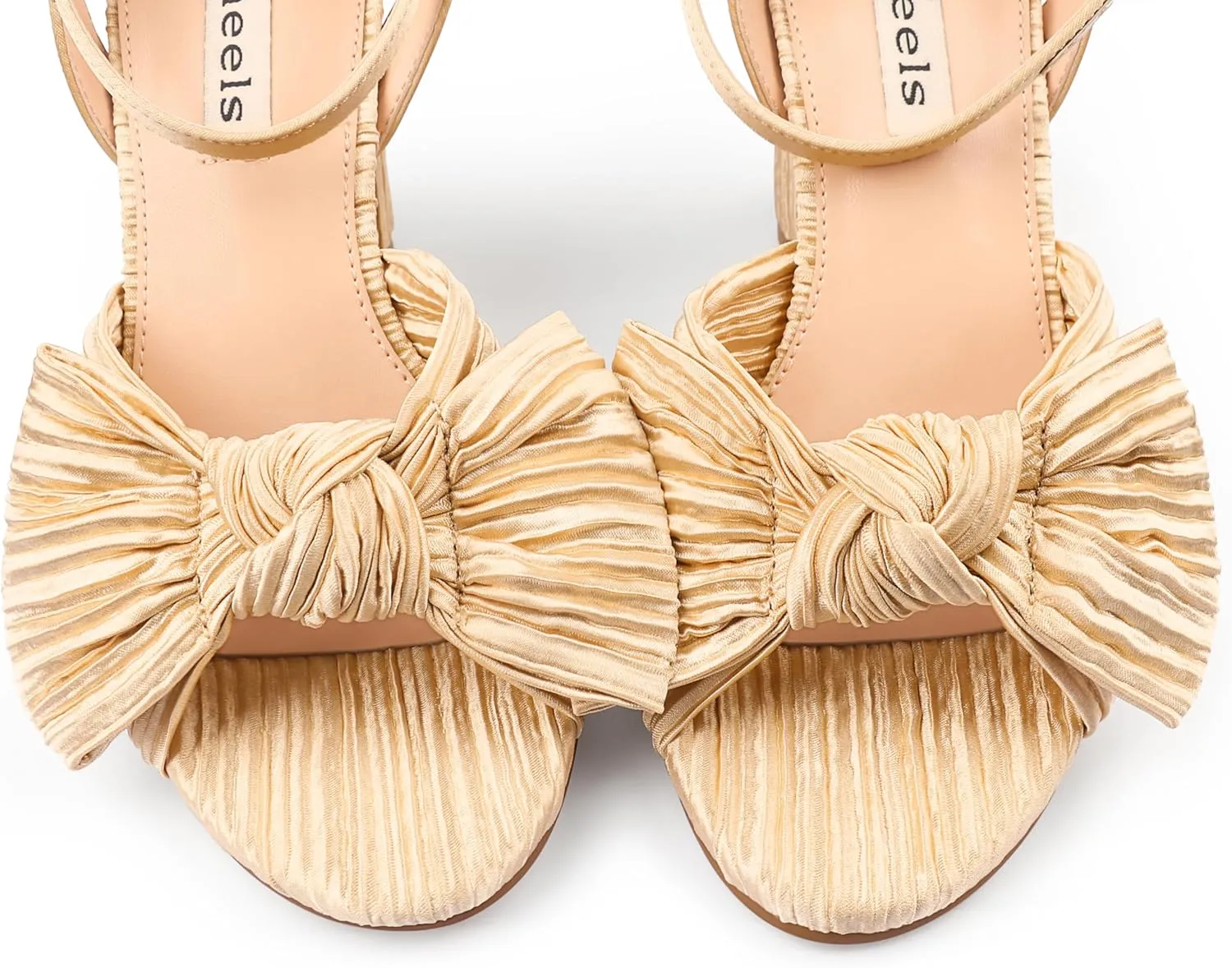 Zzheels Women's Bow Knot Heeled Sandals Open Toe High Block Ankle Strap Chunky Heels Bride Wedding Shoes